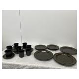 Franciscan,Brown and green cups, saucers, and