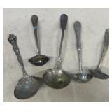 (5) Serving spoons, silver plated antique