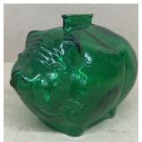 Green glass pig bank