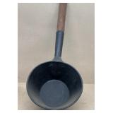 Early Tin Ladle, wood hewned handle, Large size