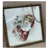 Girl with dog antique framed print