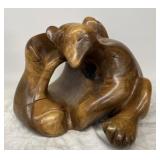 Wooden carved bear statue, 14 1/2" x 18"