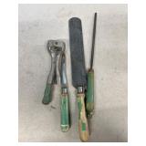 Green handled kitchen utensils