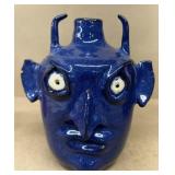 Meaders Face jug blue with horns