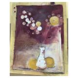 Painting signed George of vase with flour