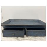 Blue painted two drawer table top shelf