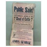 1946 cattle Public auction poster