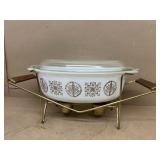 Mid-century Pyrex castle dish with stand