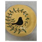 Terra-cotta plate with bird signed on bottom