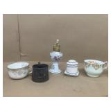 Limoge teacup England, tea cup oil, lamp, pewter