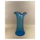 Blue hand blown ruffled base