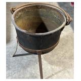Copper Apple Butter Kettle on stand