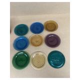 (9) colored glass animal plates