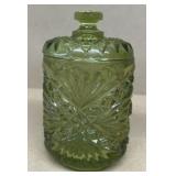 Green glass candy jar