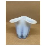 White and light blue ruffled vase glass