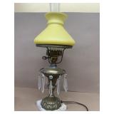 Table lamp, vintage yellow shade with prisms