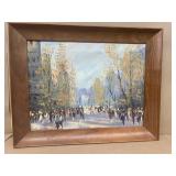 Painting of people walking in street on canvas