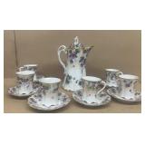 Tea, pot, tea, cups, and saucers, hand-painted