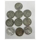 (10) silver half dollars
