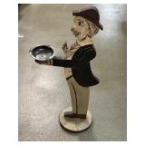 Flok art wooden man holding ashtray