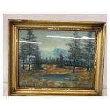 Pickett signed painting of mountain and trees