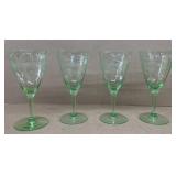 (4) green uranium wine glasses