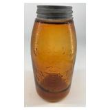 MASONï¿½S AMBER 1/2 GAL PATENT 1858 JAR