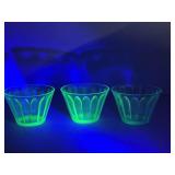 (3) Green uranium glass dessert cups