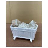 Milk glass baby cradle