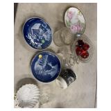 Plates, glasses, jar misc lot