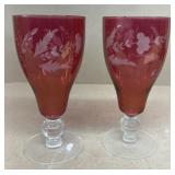 Cranberry colored etched goblets
