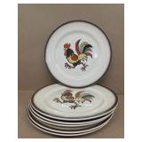 Poppy tail Rooster plate plates and 3 biwls