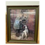 Frame print of girl with cat and dog