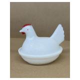 Milk glass hen on nest