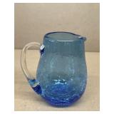 Blue crackle glass pitcher