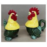 Hen and rooster salt, pepper, cream, and sugar