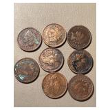 (8) Indian head pennies 1898 1897 1890 1898,