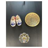 Miniature, Swiss porcelain shoes, small brass
