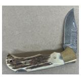 White blade, Damascus stag knife