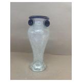 Cobalt blue scrolls, art glass vintage vase