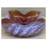 Art glass ruffled crimped bowl