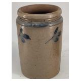 COBALT BAND AND LEAF  SALT GLAZED CROCK