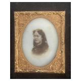 Victorian photo on milk glass gold foil frame