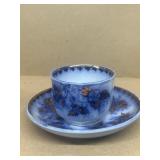 Semi flow blue antique cup and saucer  leaf design
