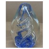 Art glass, blue bubble paperweight