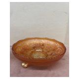 Marigold Carnival glass footed bowl