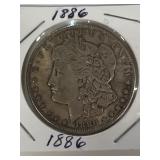 1886 Morgan silver dollar