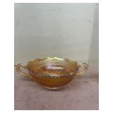 Carnival glass Marigold double handled bowl
