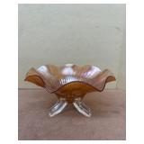 Carnival glass footed compote