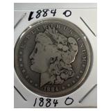 1884 O Morgan silver dollar